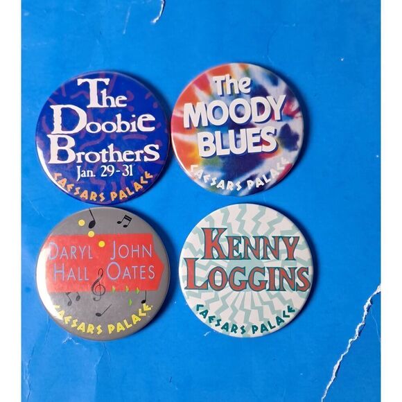 Lot of 4 Caesars Palace Vintage Musician Pins-Hall & Oats/Doobie/Moody/Loggins - Picture 1 of 2